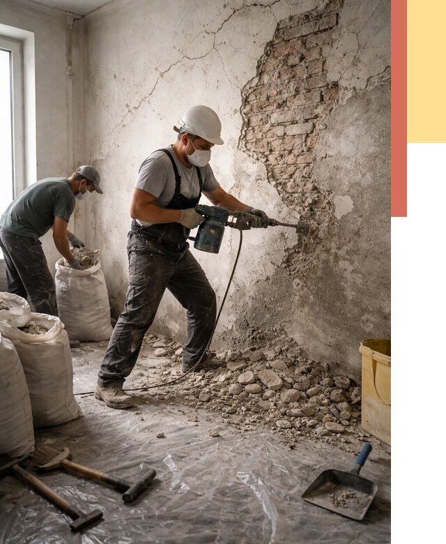 Демонтаж штукатурки со стен в Кашире от 7498 руб/м² — быстро и недорого | ОТДЕЛОЧНИК-Кшр