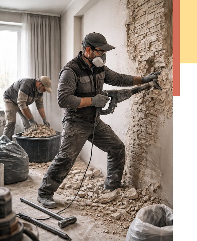 Демонтаж декоративного камня в Кашире от 1510 руб/м² — быстро и недорого | ОТДЕЛОЧНИК-Кшр