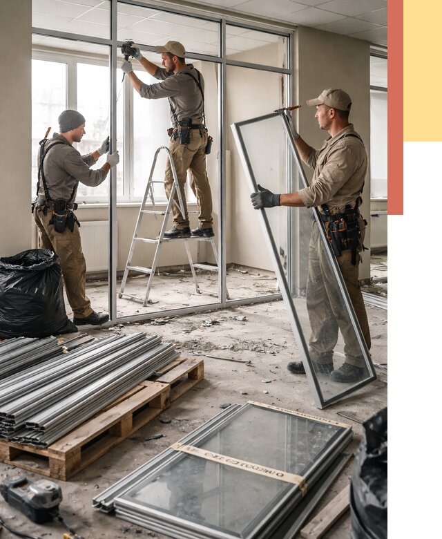 Демонтаж алюминиевых перегородок в Кашире от 4374 руб. — быстро и недорого | ОТДЕЛОЧНИК-Кшр