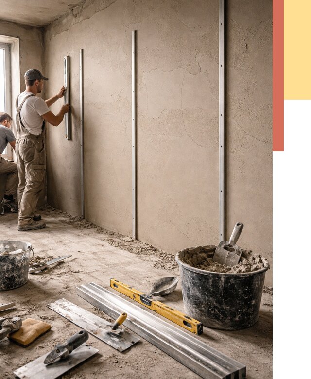 Штукатурка стен по маякам в Кашире от 5728 руб./м² — выравнивание под ключ | ОТДЕЛОЧНИК-Кшр