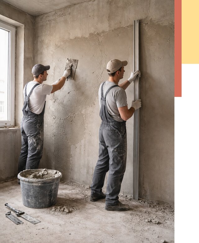 Штукатурка бетонных стен в Кашире от 4686 руб/м² — качественно и быстро | ОТДЕЛОЧНИК-Кшр