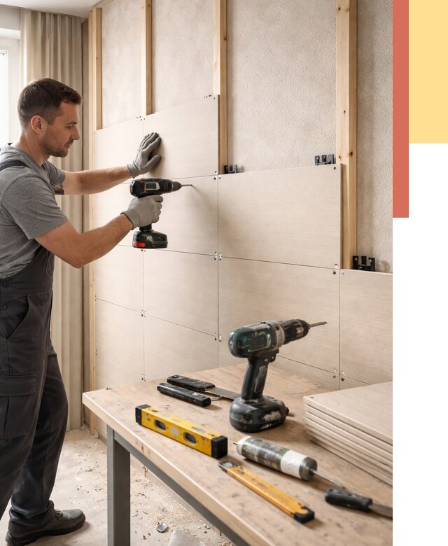 Монтаж МДФ панелей на стены в Кашире от 1302 руб. под ключ | ОТДЕЛОЧНИК-Кшр