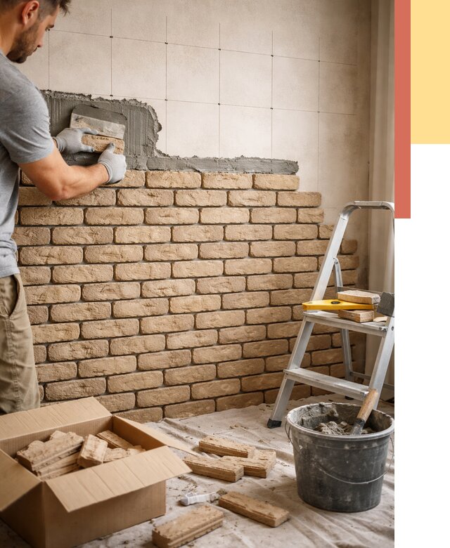 Монтаж декоративного кирпича в Кашире от 3332 руб./м² — быстро и недорого | ОТДЕЛОЧНИК-Кшр