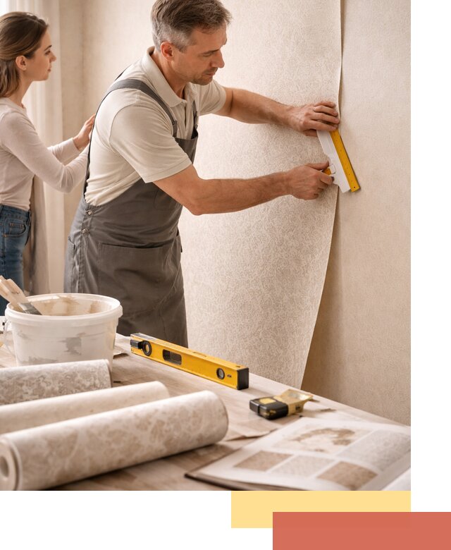 Поклейка обоев с подбором рисунка в Кашире