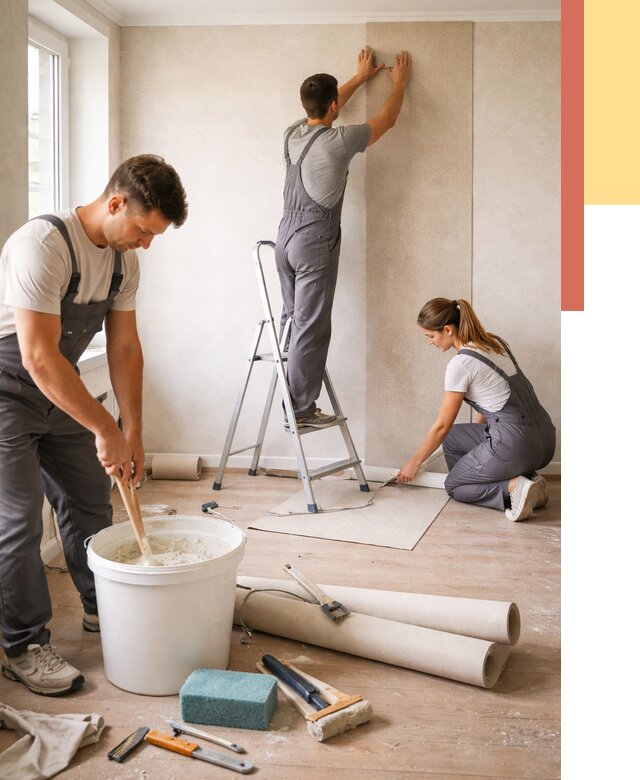 Оклейка стен обоями в Кашире от 3645 руб/м2 — быстро и недорого | ОТДЕЛОЧНИК-Кшр