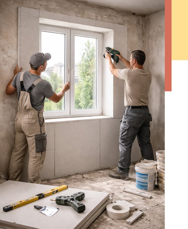 Монтаж откосов из гипсокартона в Кашире от 4686 руб. под ключ | ОТДЕЛОЧНИК-Кшр