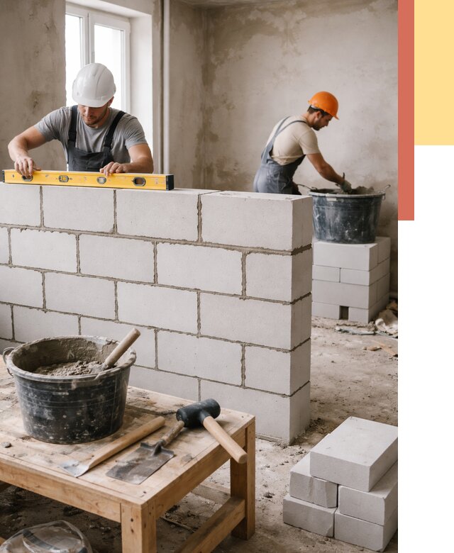 Кладка перегородок из газобетона в Кашире от 3332 руб. под ключ | ОТДЕЛОЧНИК-Кшр