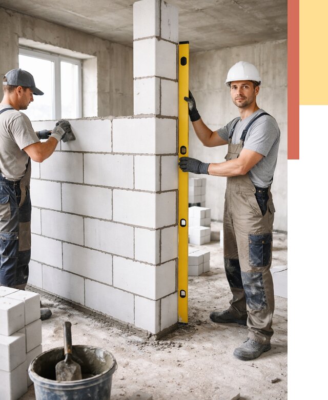 Кладка перегородок из пеноблока в Кашире от 1875 руб. под ключ | ОТДЕЛОЧНИК-Кшр