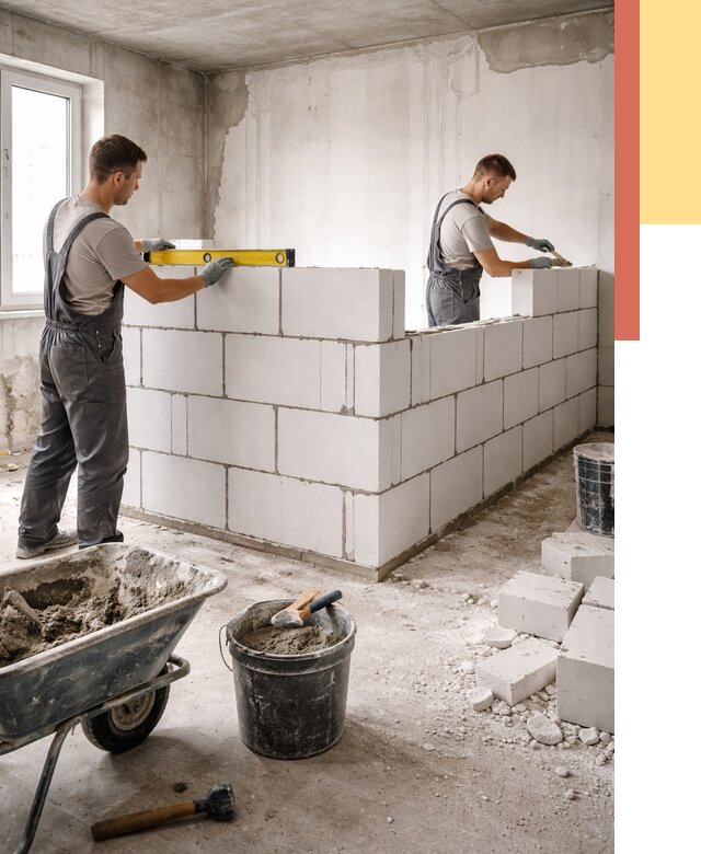 Кладка перегородок из ПГП в Кашире от 2604 руб./м2 — монтаж и возведение под ключ | ОТДЕЛОЧНИК-Кшр