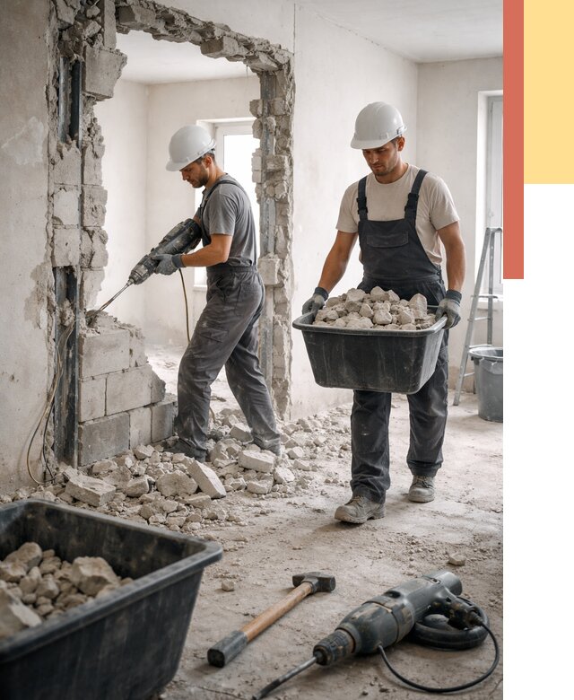 Демонтаж блоковых перегородок в Кашире от 3905 руб. — быстро и недорого | ОТДЕЛОЧНИК-Кшр