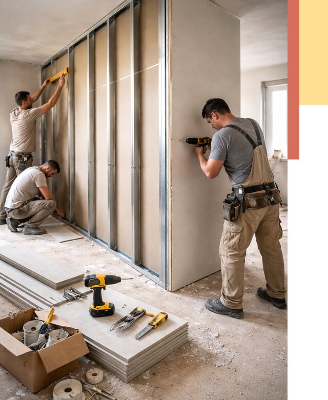 Монтаж однослойной перегородки из гипсокартона в Кашире от 677 руб. | ОТДЕЛОЧНИК-Кшр