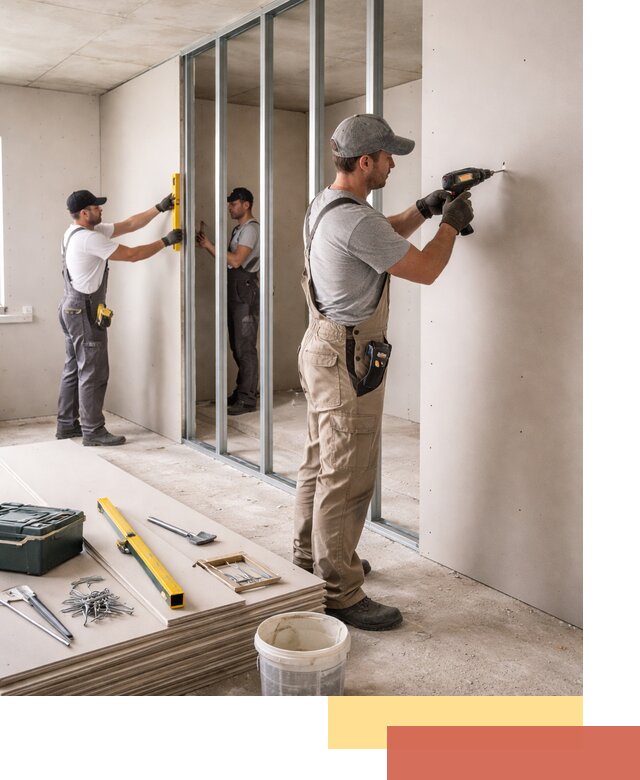 Однослойная перегородка из гипсокартона в Кашире под ключ, монтаж и отделка