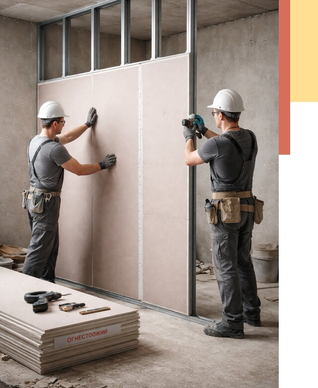 Перегородка из огнестойкого гипсокартона в Кашире от 1927 руб. под ключ | ОТДЕЛОЧНИК-Кшр