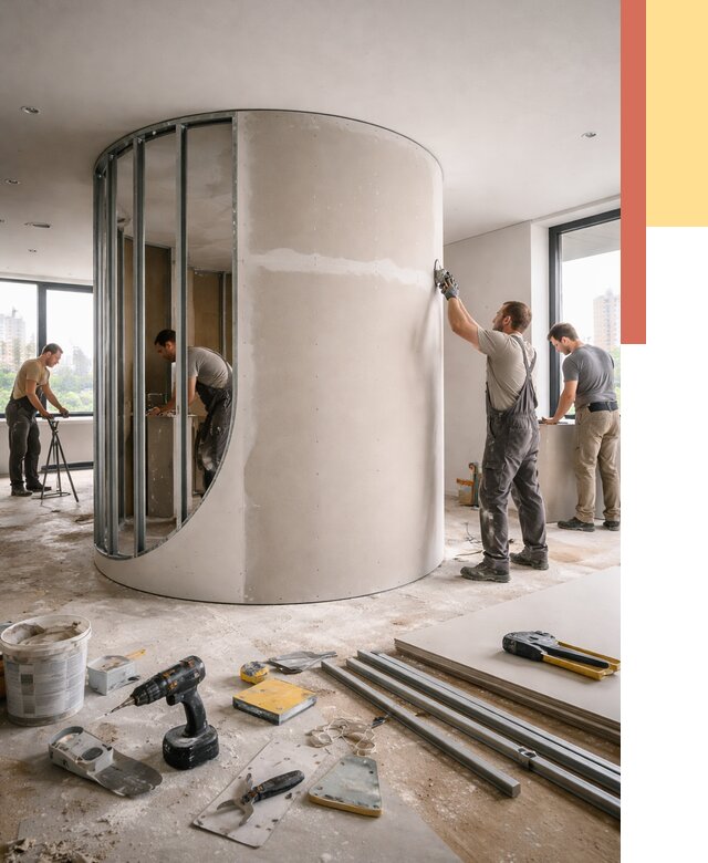 Радиусная перегородка из гипсокартона в Кашире от 3020 руб. под ключ | ОТДЕЛОЧНИК-Кшр