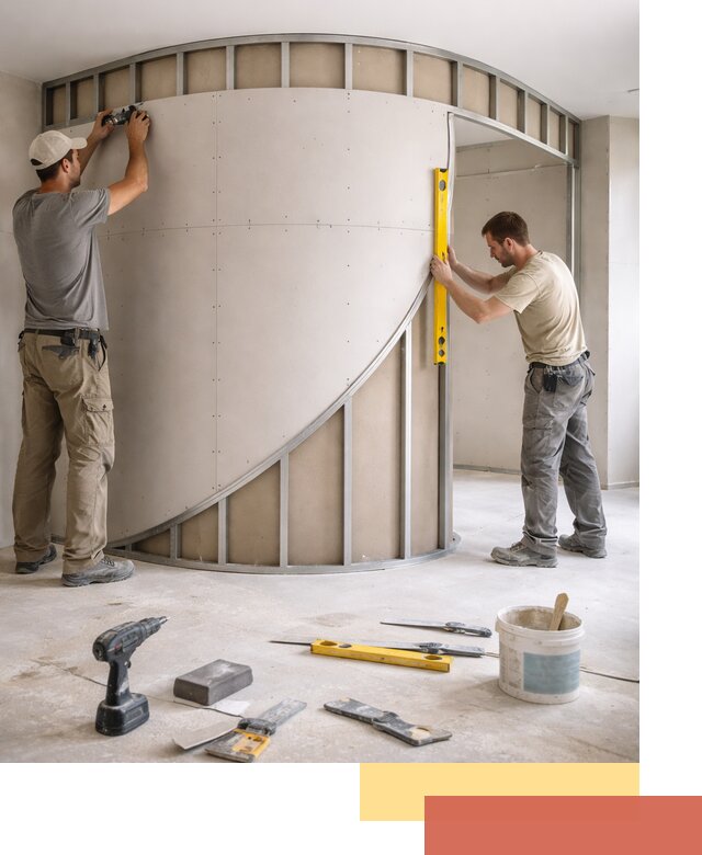 Радиусная перегородка из гипсокартона в Кашире под ключ