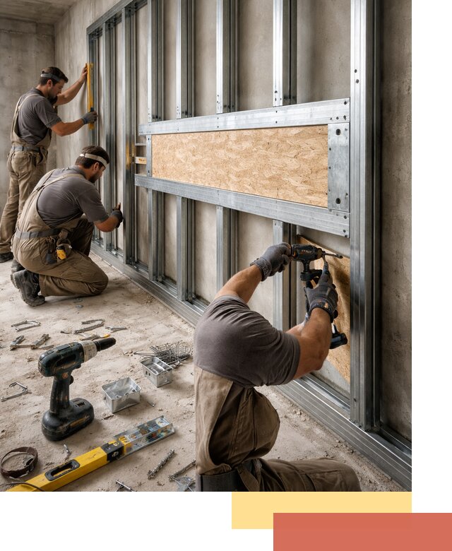 Усиленная перегородка для крепления тяжёлых конструкций в Кашире