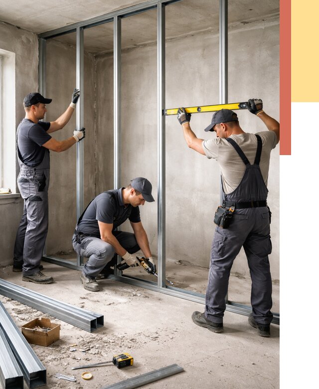 Монтаж каркаса перегородки из профиля в Кашире от 781 руб. | ОТДЕЛОЧНИК-Кшр