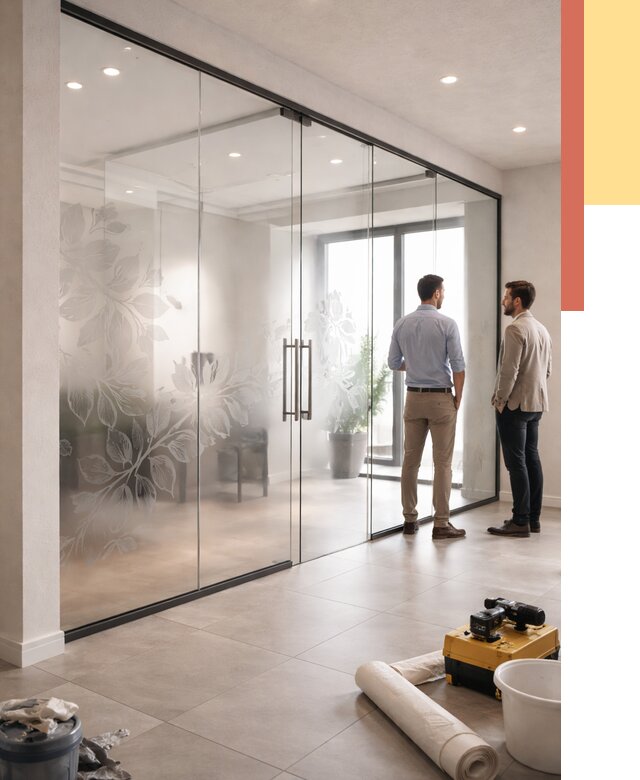 Стеклянные перегородки с рисунком в Кашире от 13018 руб. монтаж и нанесение | ОТДЕЛОЧНИК-Кшр