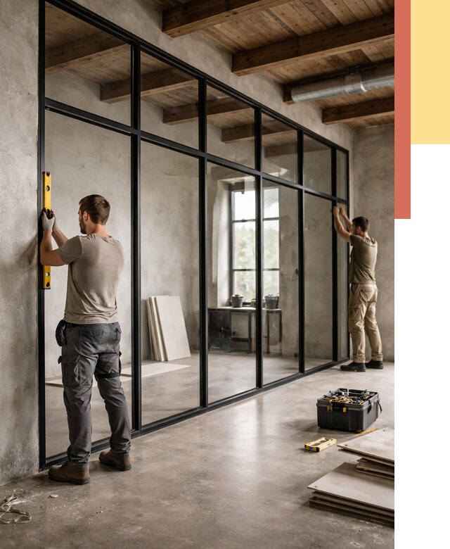 Стеклянные перегородки лофт в Кашире от 10935 руб. под ключ | ОТДЕЛОЧНИК-Кшр