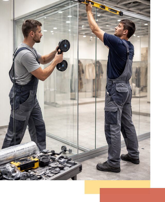 Стеклянные перегородки для магазинов в Кашире — монтаж и установка