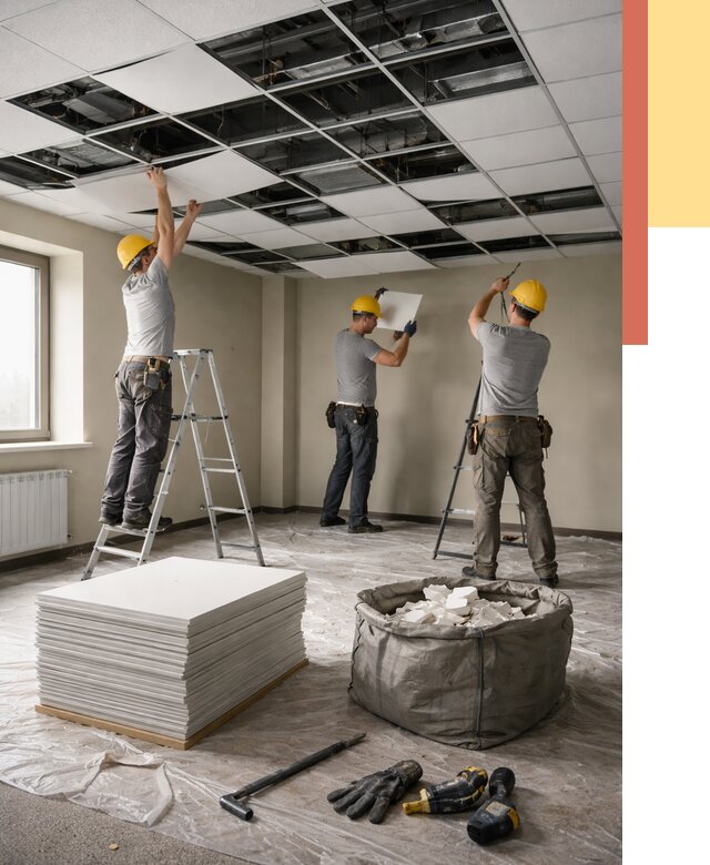 Демонтаж потолка Армстронг в Кашире от 4686 руб. быстро и недорого | ОТДЕЛОЧНИК-Кшр