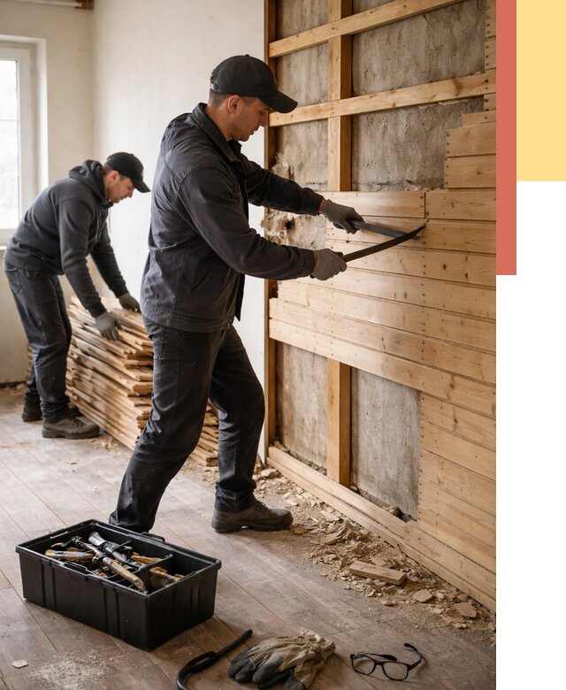 Демонтаж вагонки в Кашире от 3957 руб/м2 — быстро и недорого | ОТДЕЛОЧНИК-Кшр