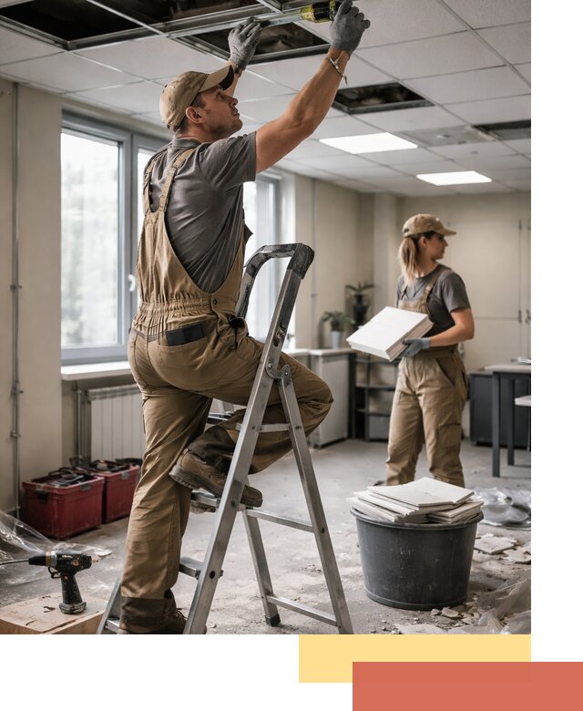 Ремонт потолка Армстронг и замена плит в Кашире