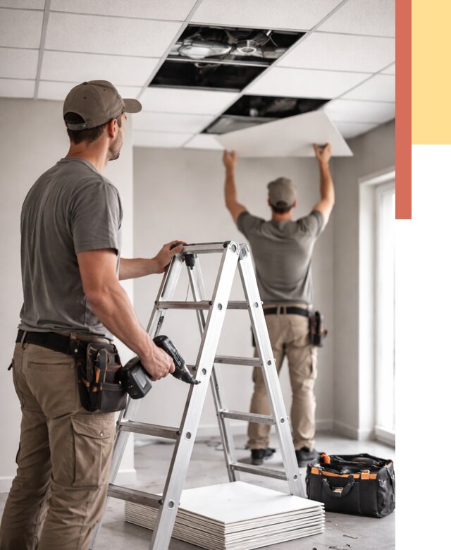 Обслуживание подвесного потолка в Кашире от 3645 руб. — быстро и недорого | ОТДЕЛОЧНИК-Кшр