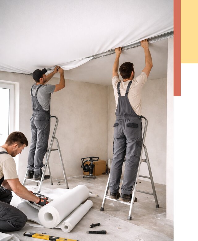 Монтаж тканевого натяжного потолка в Кашире от 3645 руб. под ключ | ОТДЕЛОЧНИК-Кшр