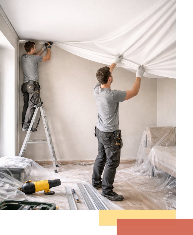 Монтаж тканевого натяжного потолка в Кашире недорого и быстро