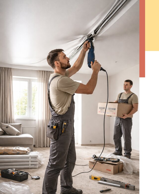 Монтаж сатинового натяжного потолка в Кашире от 3645 руб. | Быстро, недорого — ОТДЕЛОЧНИК-Кшр