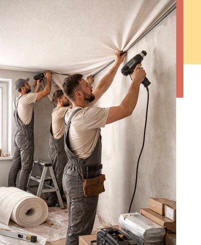 Монтаж фактурного натяжного потолка в Кашире от 781 руб. — ОТДЕЛОЧНИК-Кшр