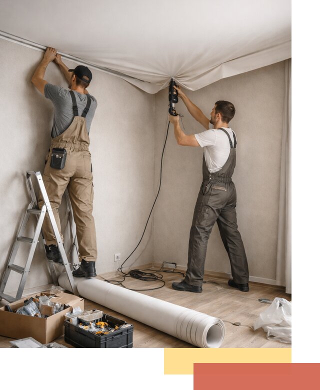 Монтаж цветного натяжного потолка в Кашире за один день