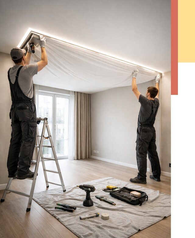 Монтаж парящего натяжного потолка в Кашире от 4686 руб. быстро и недорого | ОТДЕЛОЧНИК-Кшр