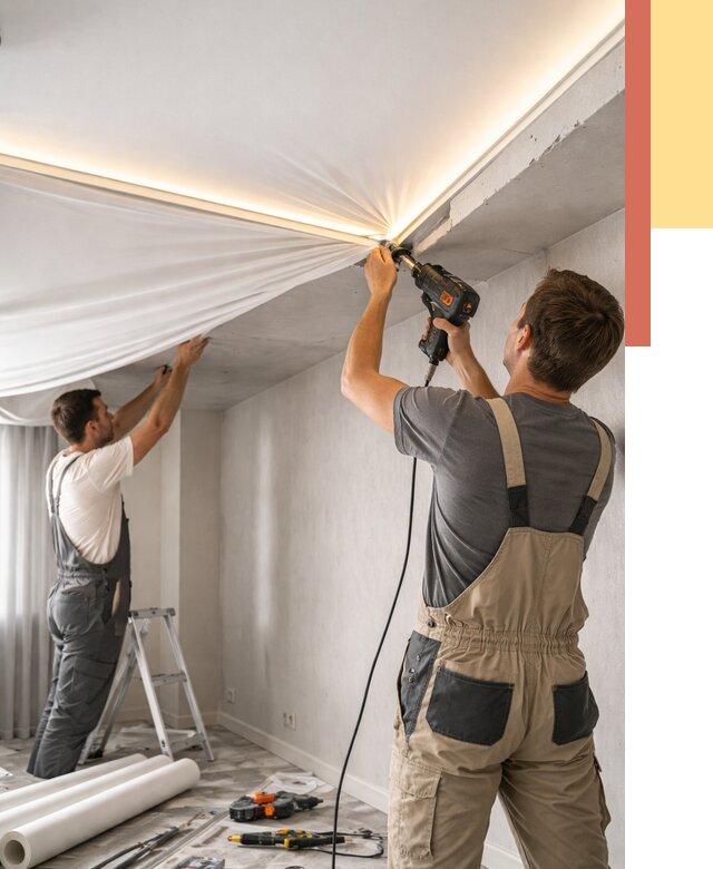 Монтаж натяжного потолка с подсветкой в Кашире от 989 руб. | ОТДЕЛОЧНИК-Кшр