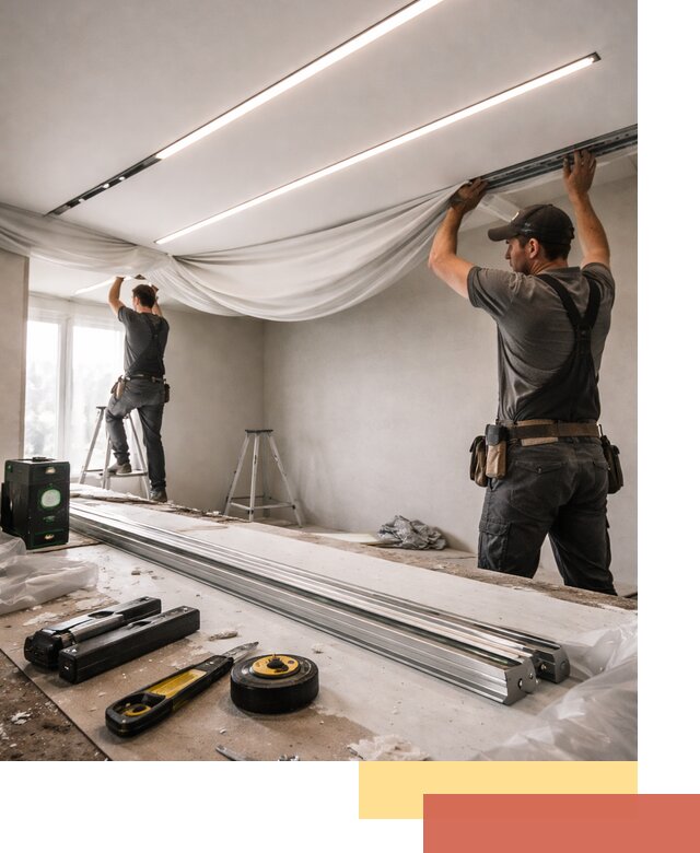 Монтаж натяжных потолков со световыми линиями в Кашире