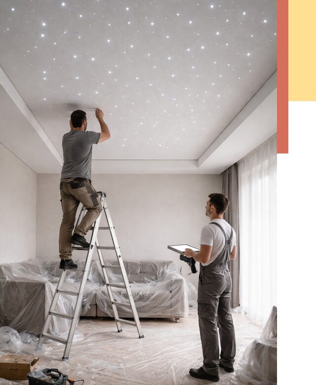 Монтаж натяжного потолка «звездное небо» в Кашире от 6769 руб. | ОТДЕЛОЧНИК-Кшр