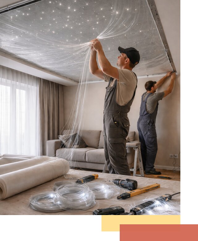 Монтаж натяжного потолка «Звездное небо» в Кашире