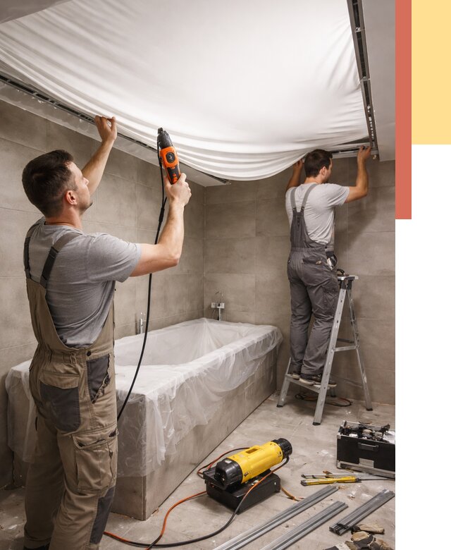 Монтаж натяжного потолка в ванной в Кашире от 1250 руб. под ключ | ОТДЕЛОЧНИК-Кшр