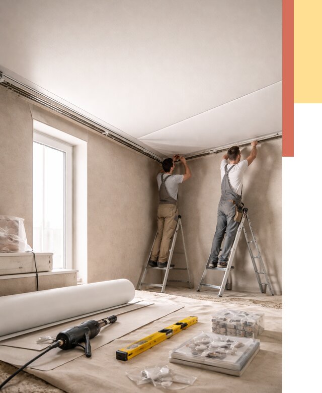 Монтаж натяжного потолка в спальне в Кашире от 3957 руб. под ключ | ОТДЕЛОЧНИК-Кшр