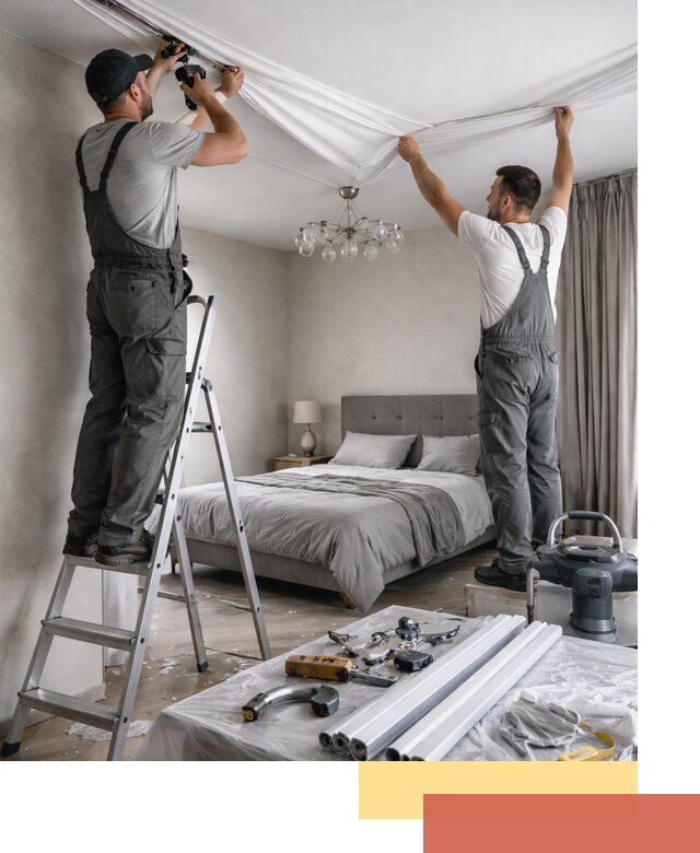 Монтаж натяжного потолка в спальне в Кашире