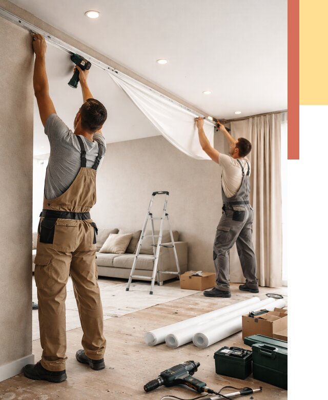 Монтаж натяжного потолка в гостиной в Кашире от 573 руб. | ОТДЕЛОЧНИК-Кшр