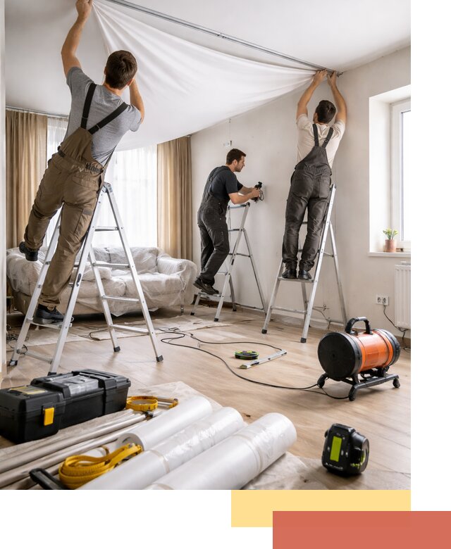 Монтаж натяжного потолка в гостиной в Кашире