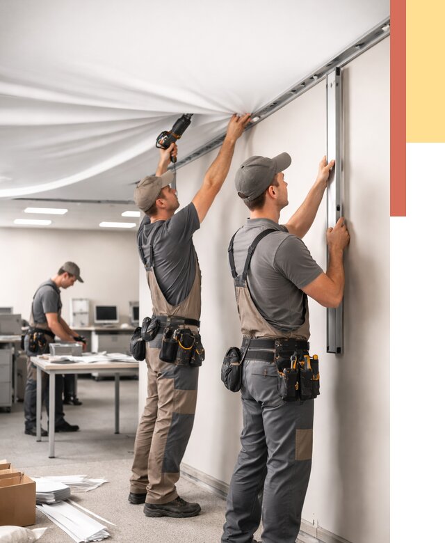 Монтаж натяжного потолка в офисе в Кашире от 469 руб/м² — быстро и недорого | ОТДЕЛОЧНИК-Кшр