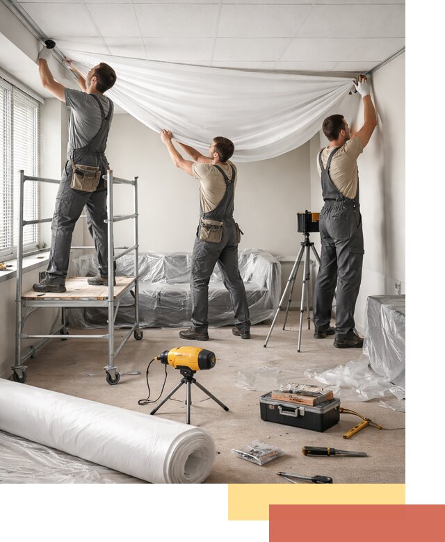 Монтаж натяжного потолка в офисе в Кашире