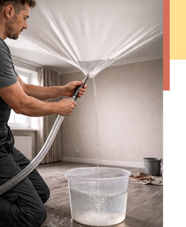 Слив воды с натяжного потолка в Кашире от 2604 руб. быстро и недорого | ОТДЕЛОЧНИК-Кшр