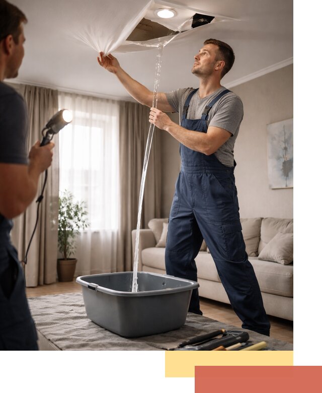 Слив воды с натяжного потолка в Кашире быстро и аккуратно