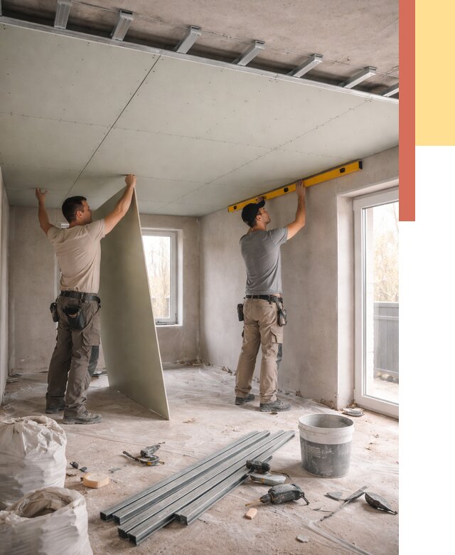 Одноуровневый потолок из гипсокартона в Кашире от 781 руб. — монтаж под ключ | ОТДЕЛОЧНИК-Кшр