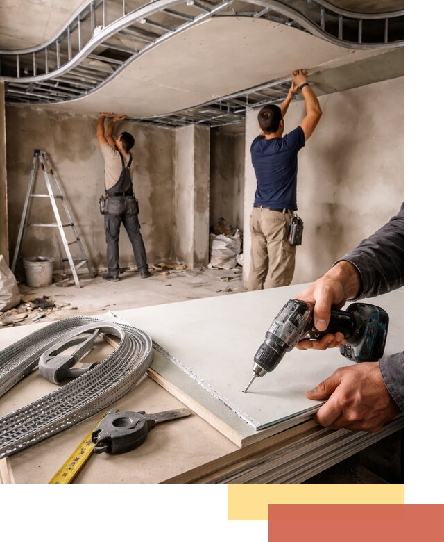 Криволинейный потолок из гипсокартона в Кашире — монтаж и отделка